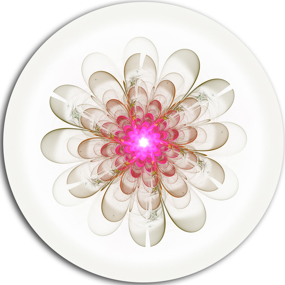 Simple White Pink Fractal Flower Art, Floral Round Wall Art, 36"