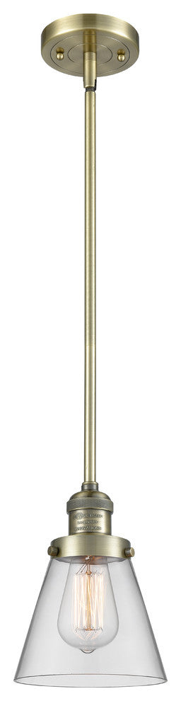 Small Cone 1-Light LED Pendant, Antique Brass, Glass: Clear