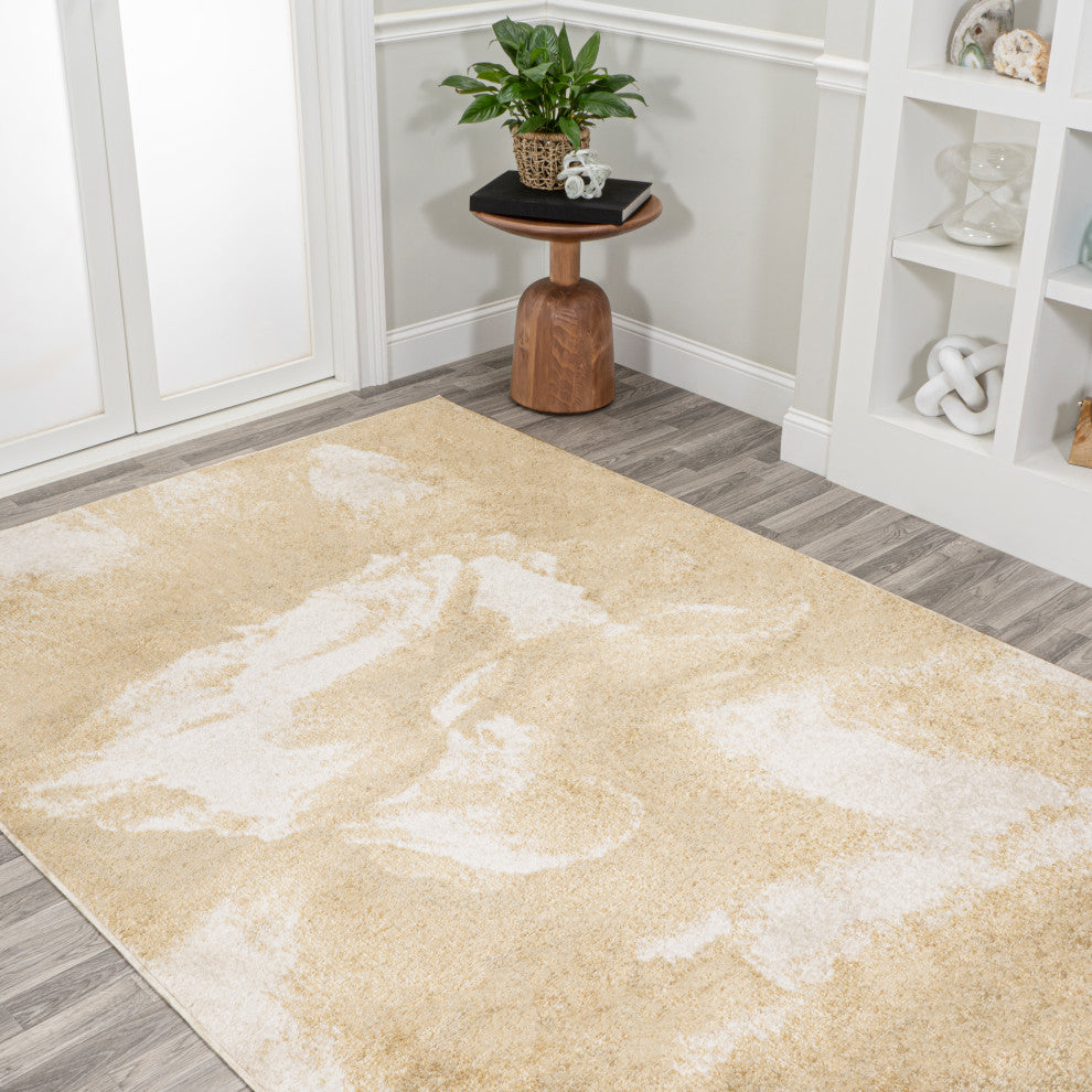 Petalo Abstract Two-Tone Modern Gold/Cream 4 ft. x 6 ft. Area Rug
