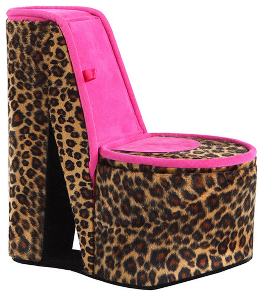 Benzara BM240365 High Heel Cheetah Shoe Jewelry Box With 2 Hooks, Multicolor