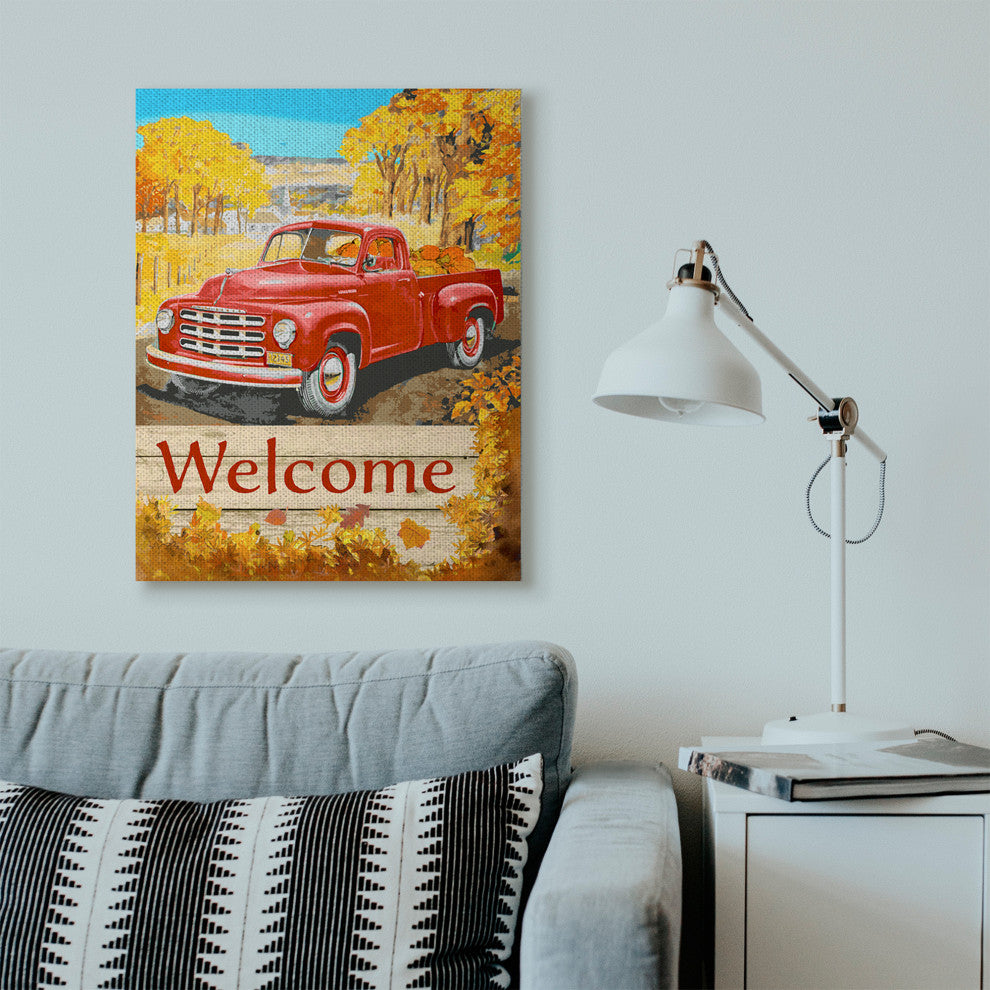Welcome Red Truck Fall Autumn Landscape Design, 30"x40"