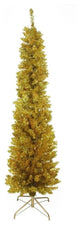 6'x20" Pre-Lit Gold Artificial Tinsel Pencil Christmas Tree, Clear Lights