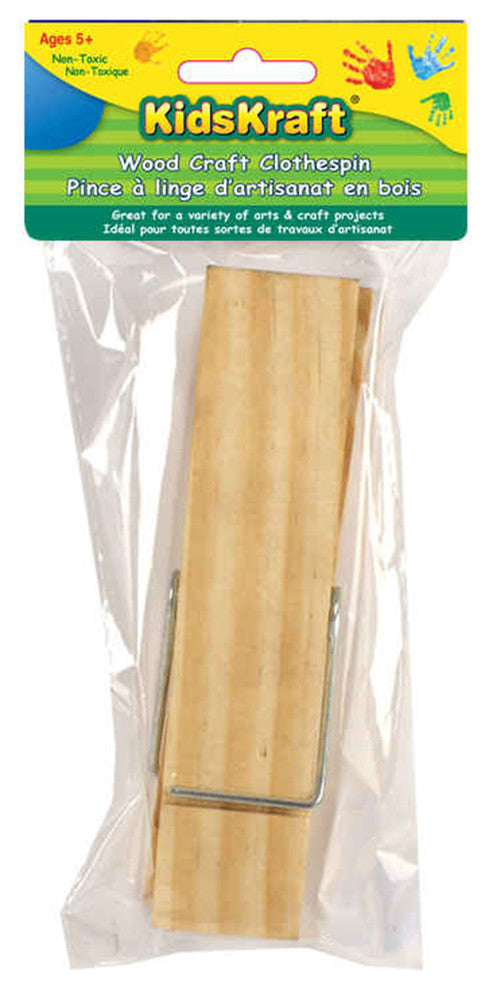 Wooden DIY Craft Jumbo Clothes Pin, 6", Beige, Set of 12