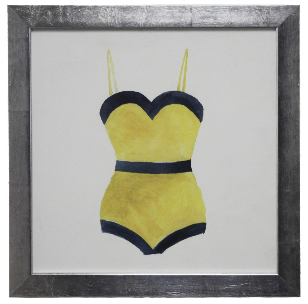 Square Yellow Bathing Suit With Blue Outline, Flat Wide Silver