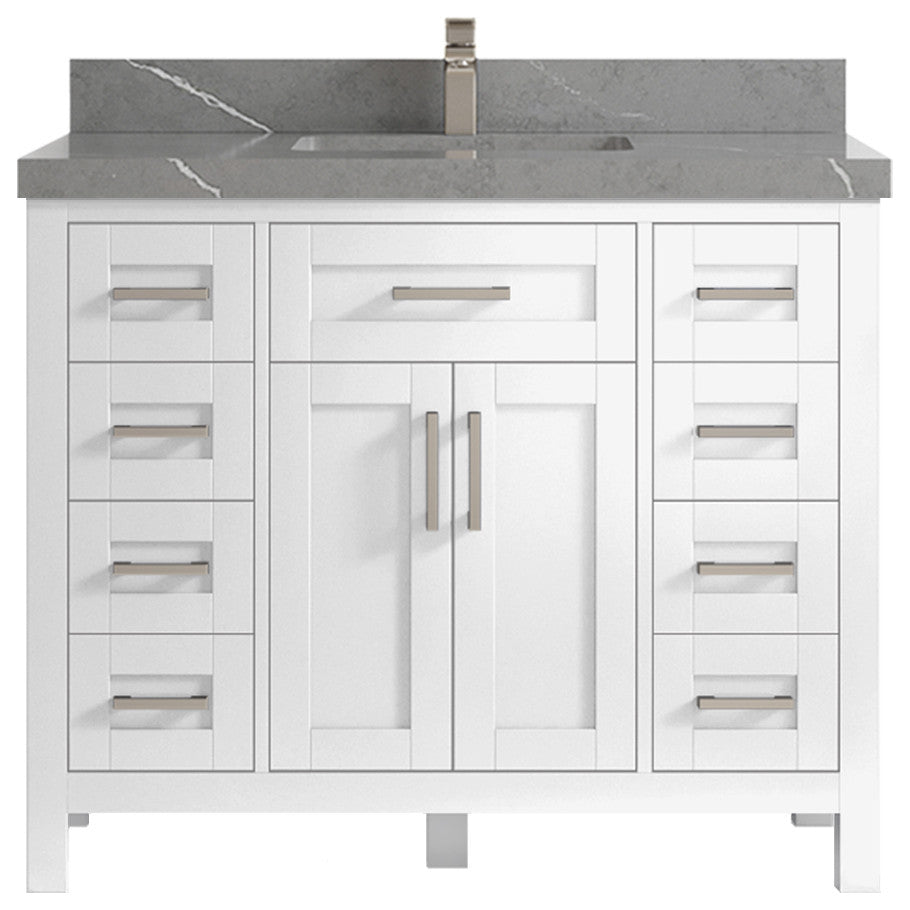 Cambridge 42 Single Sink Bath Vanity in White 2" Piatra Gray