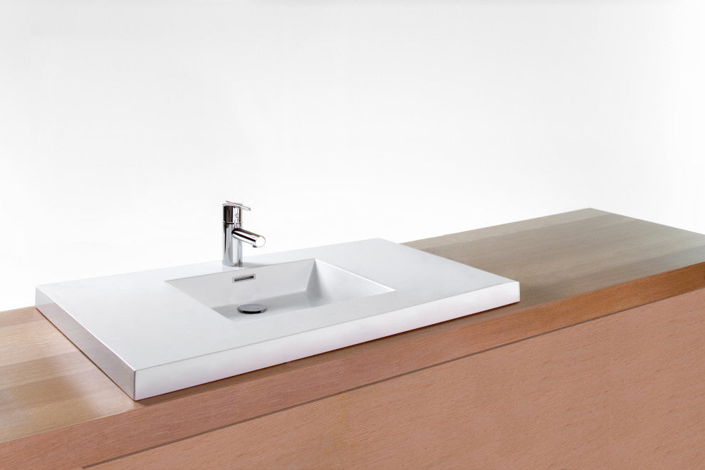 36" Cube Collection Single Bathroom Sink, White