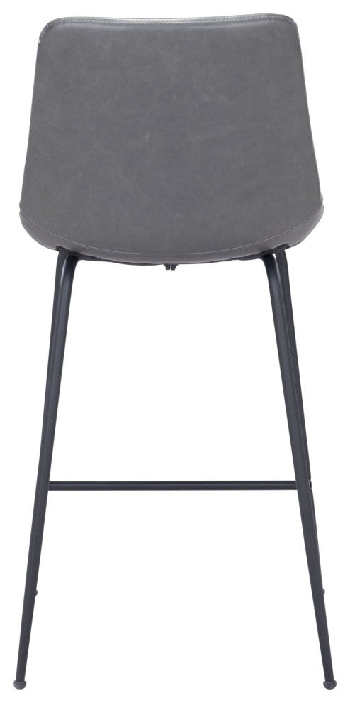 Counter Stool Chair, Faux Vinyl Leather, Steel, Gray, Black, Mid Century