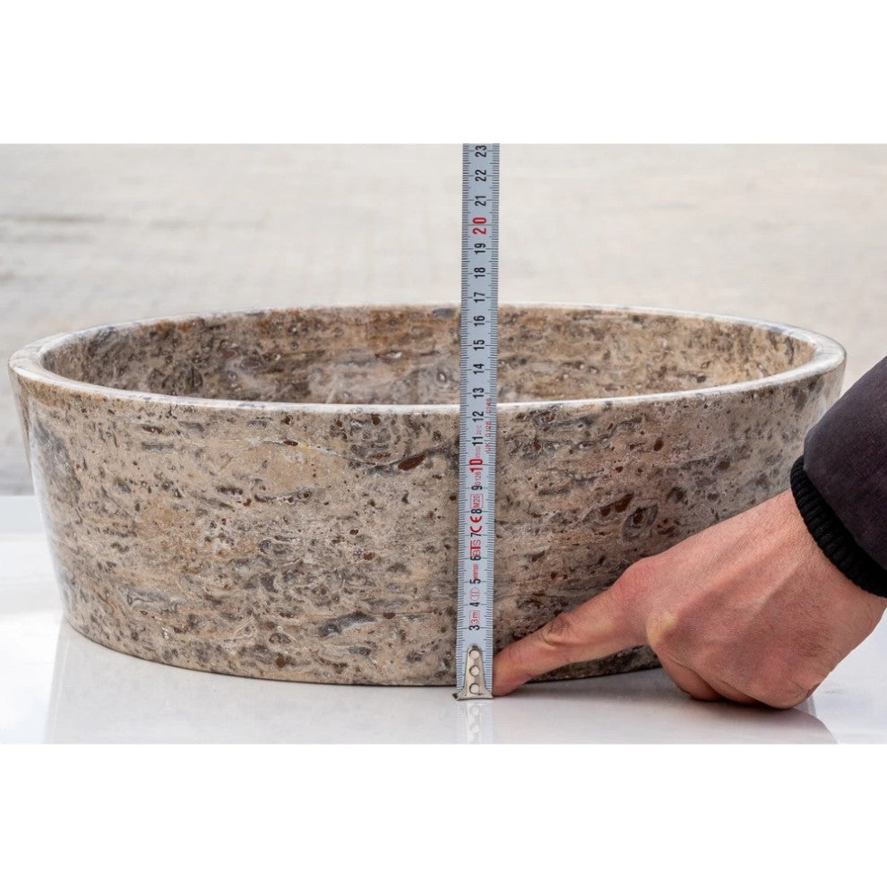 Silver Latte Travertine Natural Stone Vessel Sink Filled-Polished (D)16" (H)5"