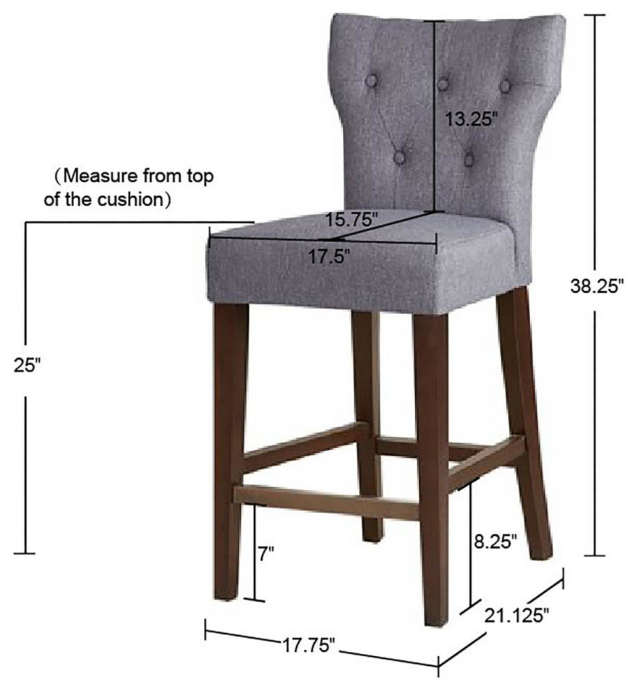 Madison Park Avila Tufted Bar Back Stools Counter Height Stool, Gray
