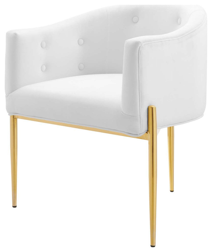 Tufted Accent Chair, Set of 2, Velvet, Metal, White, Modern, Lounge Hospitality