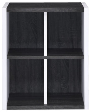Versatile Four Shelf White and Gray Cubby Bookshelf