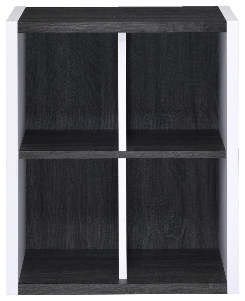 Versatile Four Shelf White and Gray Cubby Bookshelf