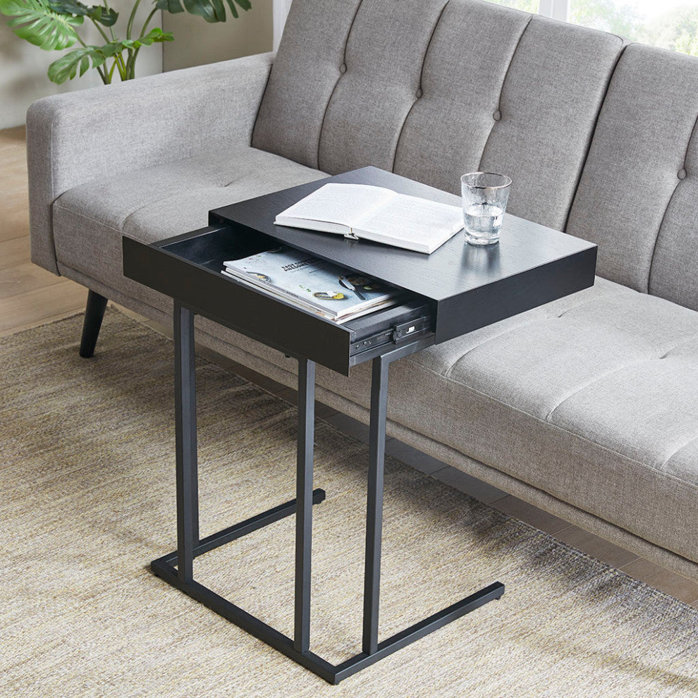 INK+IVY Wynn Pull-Up Accent Table with Drawer, Black