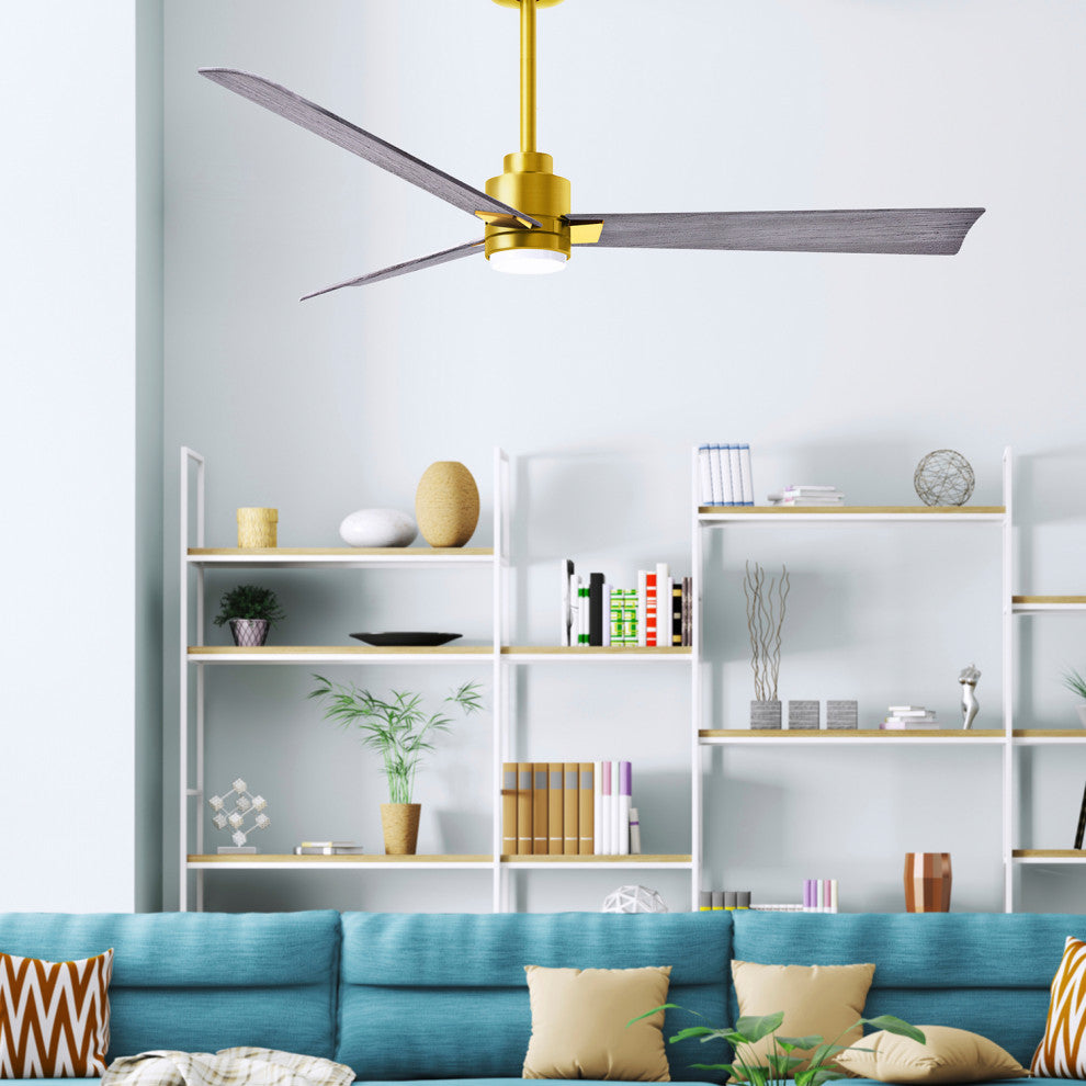 Alessandra Ceiling Fan, Brushed Brass, 56", Barnwood Blades, Light Kit