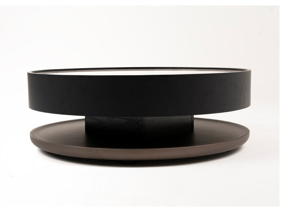 Modrest Miranda Modern Ceramic + Black Oak Round Coffee Table