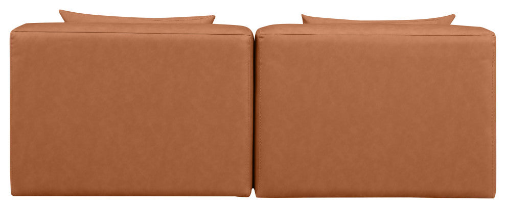 Cube Upholstered Modular Sofa, Cognac, 2-Piece: 2 Armless Chair, Vegan Leather