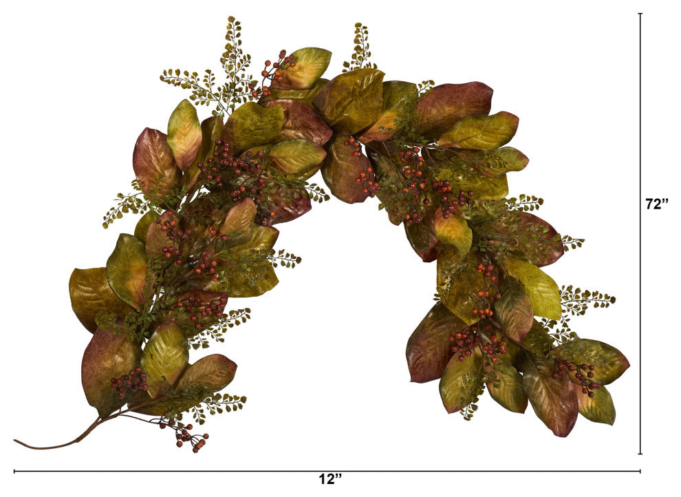 Nearly Natural 6ï¿½ Autumn Magnolia Leaf and Berries Artificial Garland
