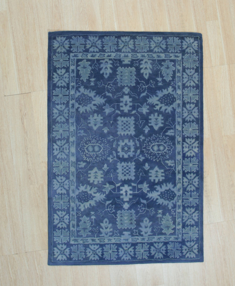 EORC Blue Hand-Tufted Wool Overdyed Rug, 4'x6'