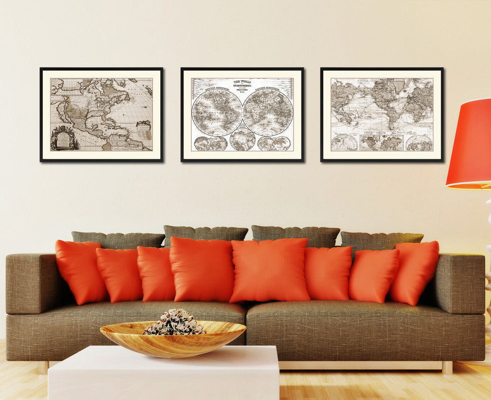 World Vintage Sepia Map Canvas Print, 28"x37"