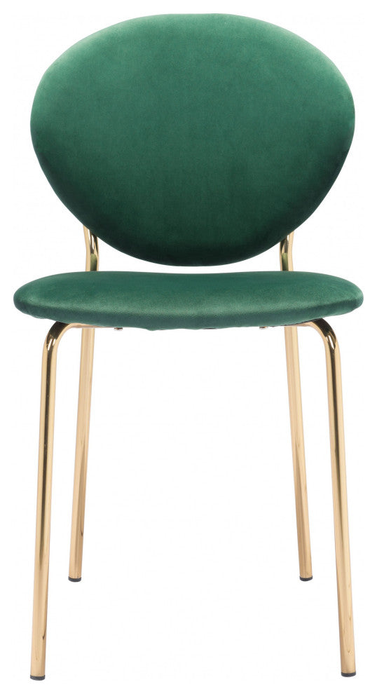 Set of Two Green and Gold Modern Dining or Side Chairs