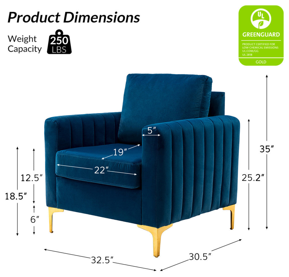 Contemporary Style Club Chair With Arms, Set of 2, Navy