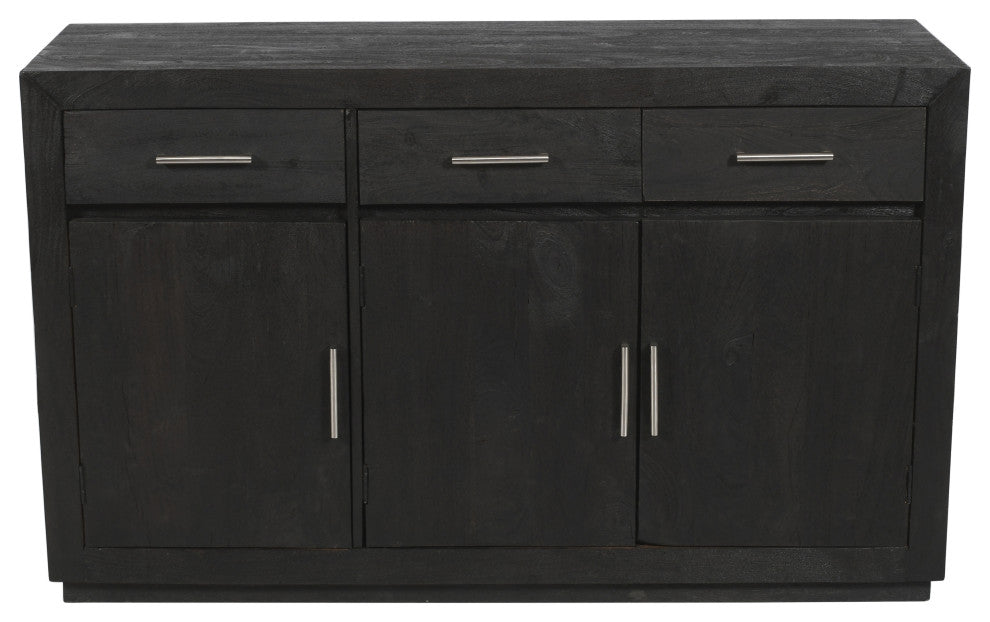 Fernious 3 Drawer 3 Door Sideboard, Dark Gray Finish on Mango Solid Wood