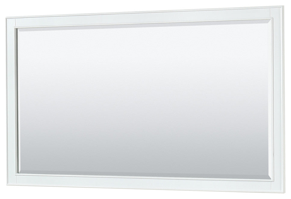 60"DBL Bath Vanity White, Carrara Countertop, Sinks, Gold Trim, 58" Mirror