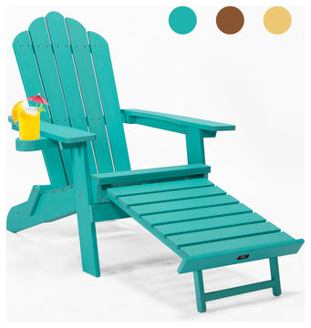 Adirondack Oversized Chair, Pullout Ottoman With Cup Holder, Green