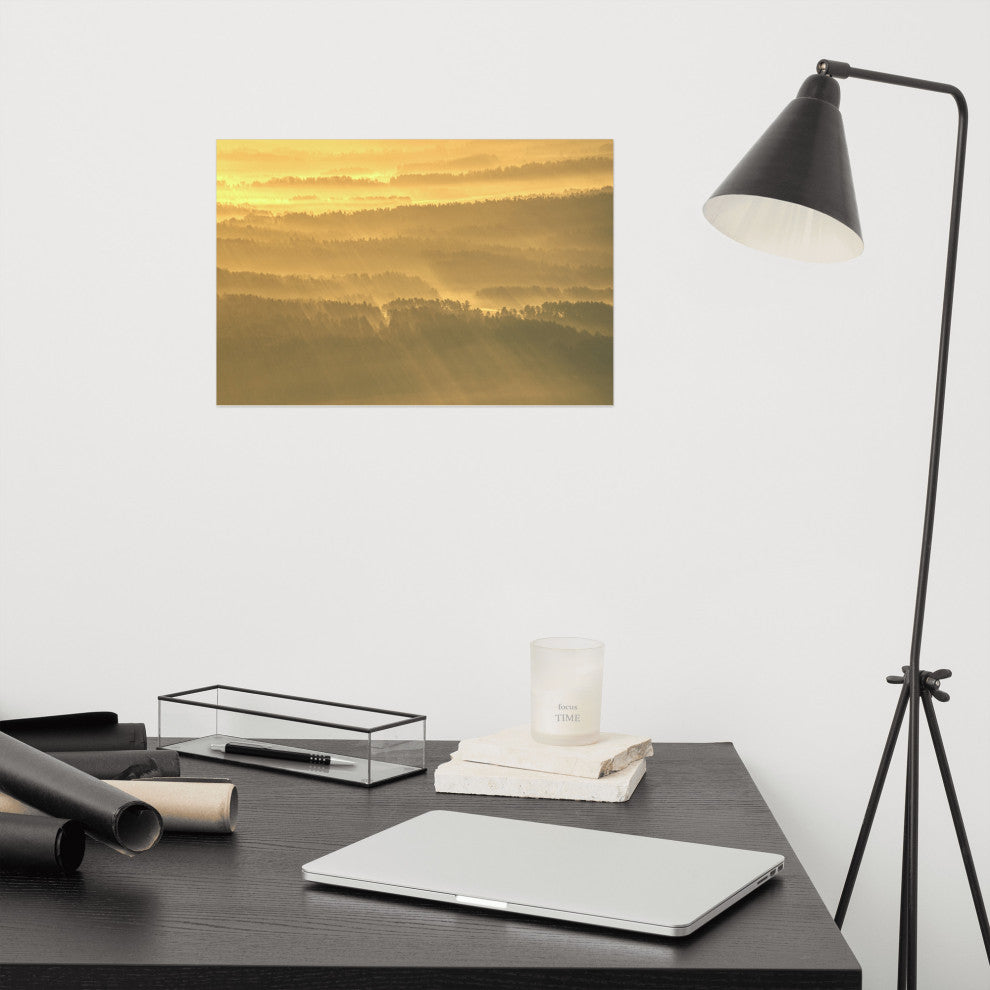 Golden Mist Valley - Hills & Mountain Range Landscape Wall Art Prints, 12" X 18"
