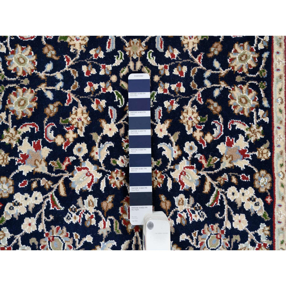 Midnight Blue Nain 250 KPSI Wool and Silk Hand Knotted Runner Rug 2'9" x 14'0"