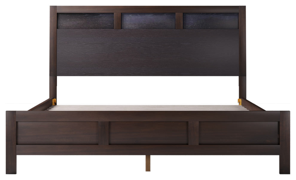 King Solid Wood Frame Platform Bed with Center legs, Brown, King