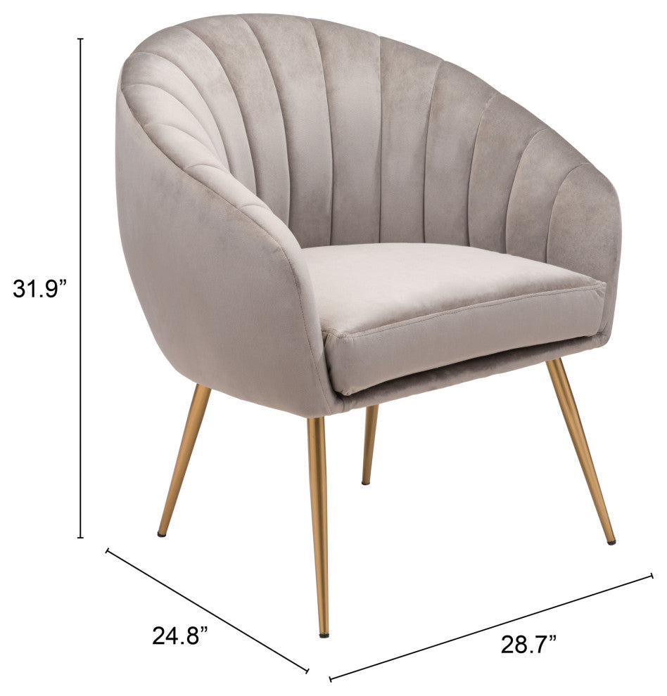 Accent Chair, Steel Metal, Fabric, Gray, Gold, Lounge Lobby Hospitality