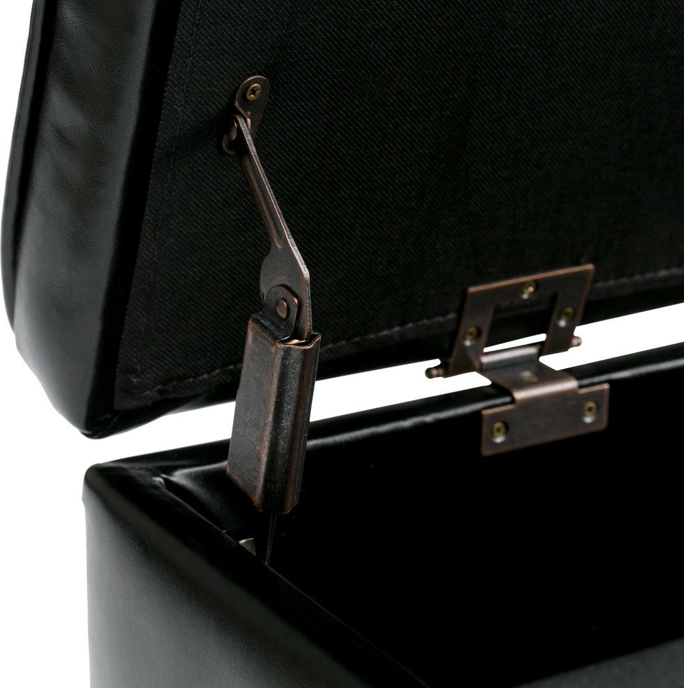 Cosmopolitan Storage Ottoman Bench With Open Bottom, Midnight Black Faux Leather