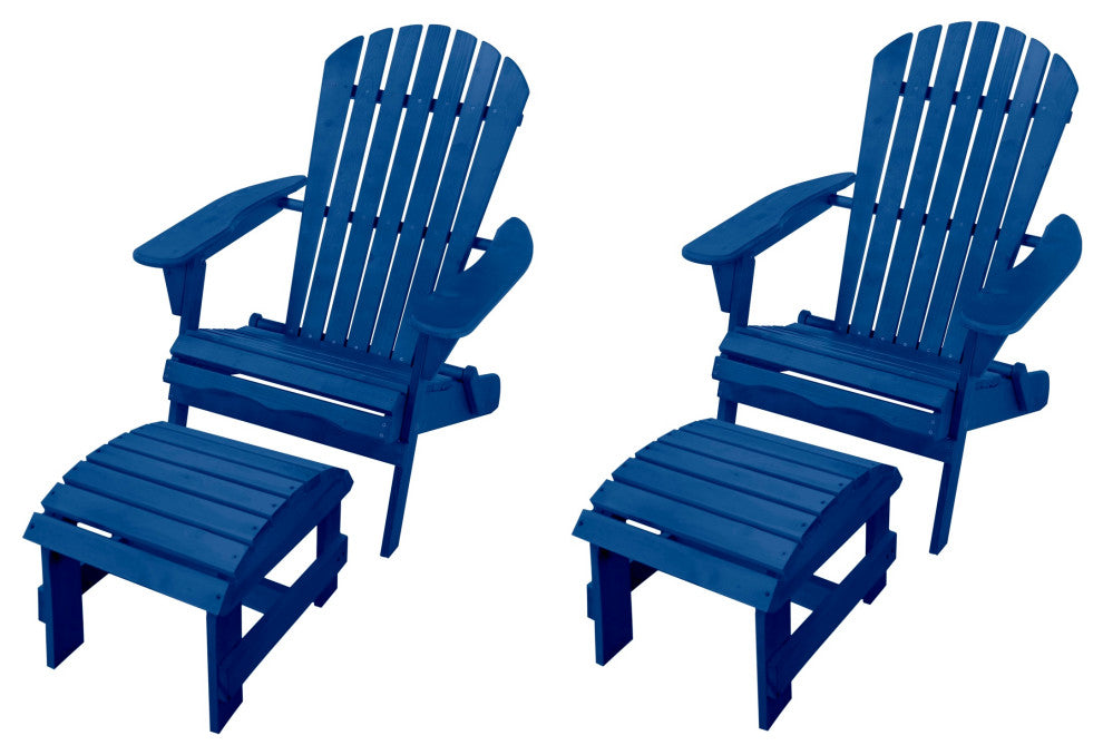 Oceanic Adirondack Chairs and Ottomans Set, Navy Blue