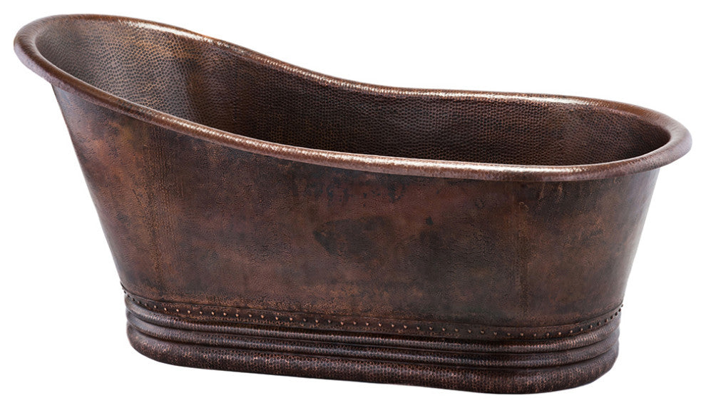 67" Hammered Copper Single Slipper Bathtub & Drain Package