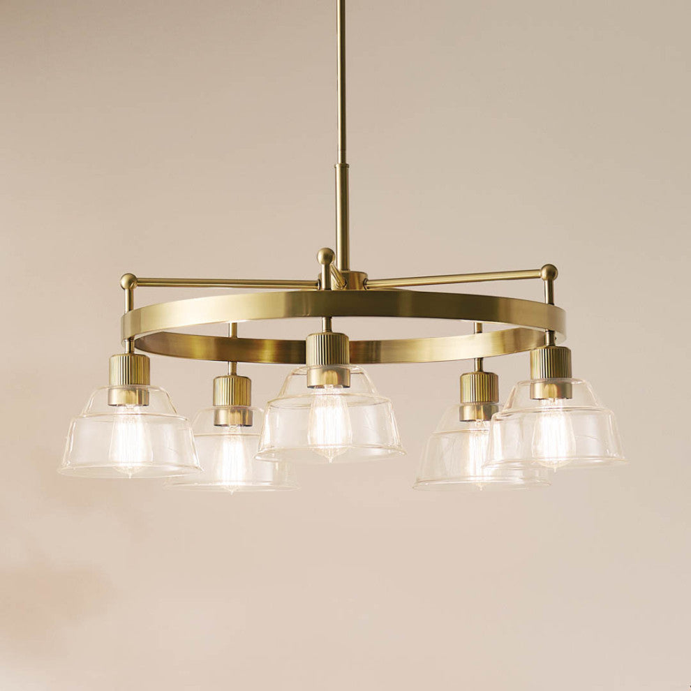 Eastmont 5 Light Chandelier, Clear Glass, Brushed Natural Brass