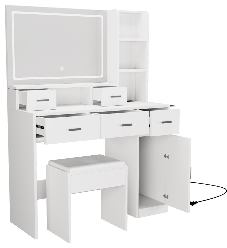 Gewnee Makeup Vanity Desk with LED Lighted Mirror, Drawers and Desk,White