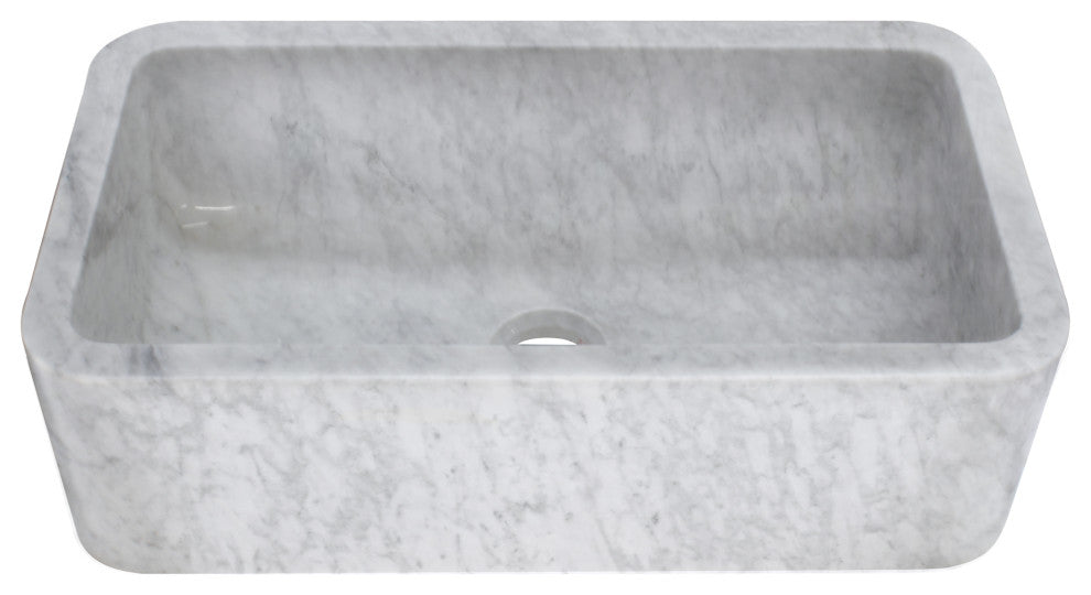 Single Bowl Kitchen Sink, Carrara White Marble With Polished Apron