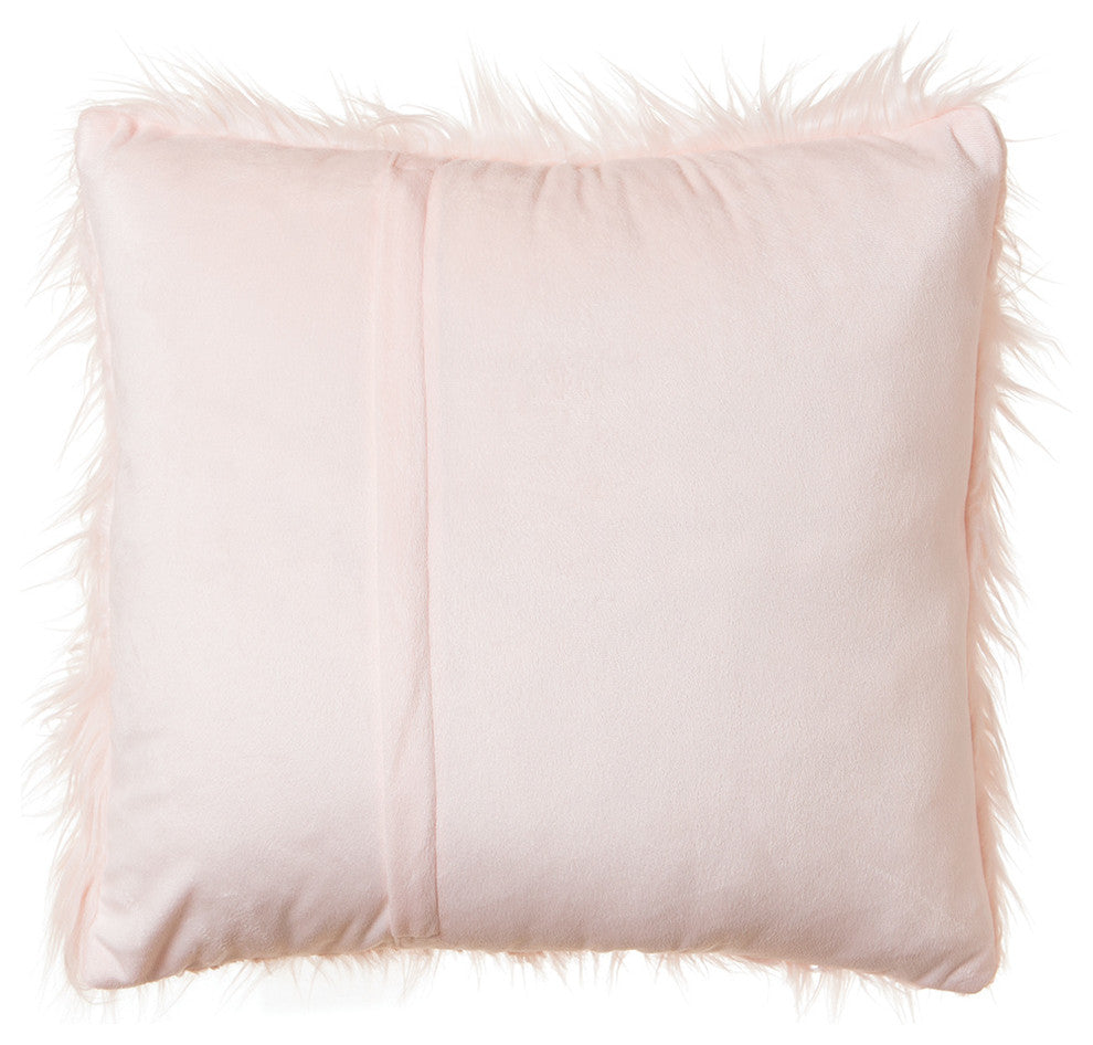 Faux Fur Throw Pillow 18"X18" With Insert, Mongolian Long Hair Pink