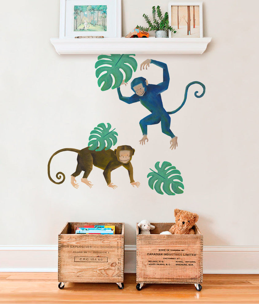 Wild Animals, Tropical Leaves Vinyl Wall Sticker, Monkey