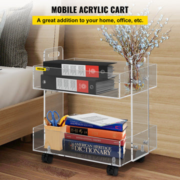 VEVOR Acrylic Serving Cart Acrylic Side Table 2 Tier 0.3 in Board Holds 66 lbs