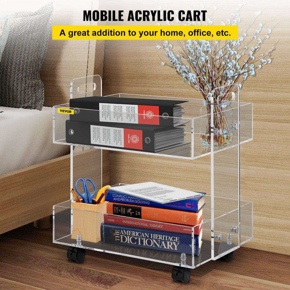 VEVOR Acrylic Serving Cart Acrylic Side Table 2 Tier 0.3 in Board Holds 66 lbs