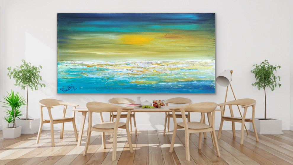 "Beautiful Day" 72x36 inches Large Modern coastal Painting decor Beach Blue