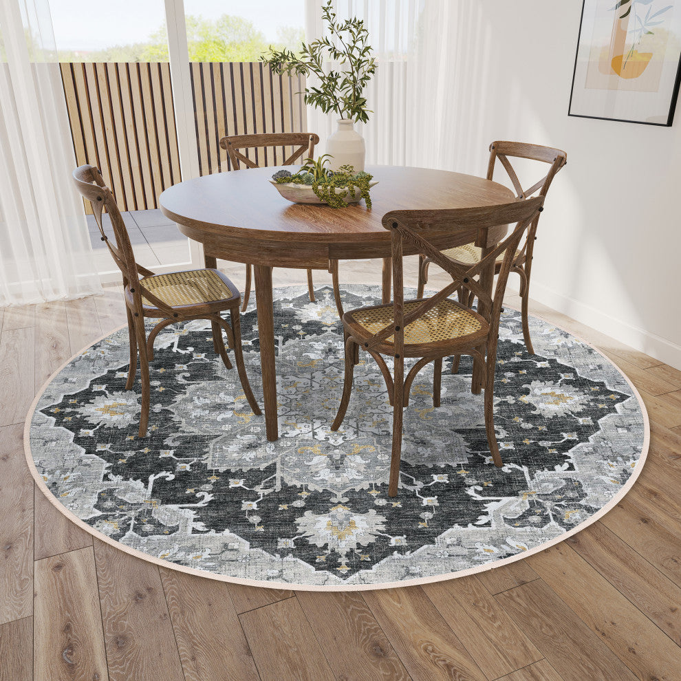 Indoor/Outdoor Marbella MB3 Midnight Machine Washable 8' x 8' Round Rug