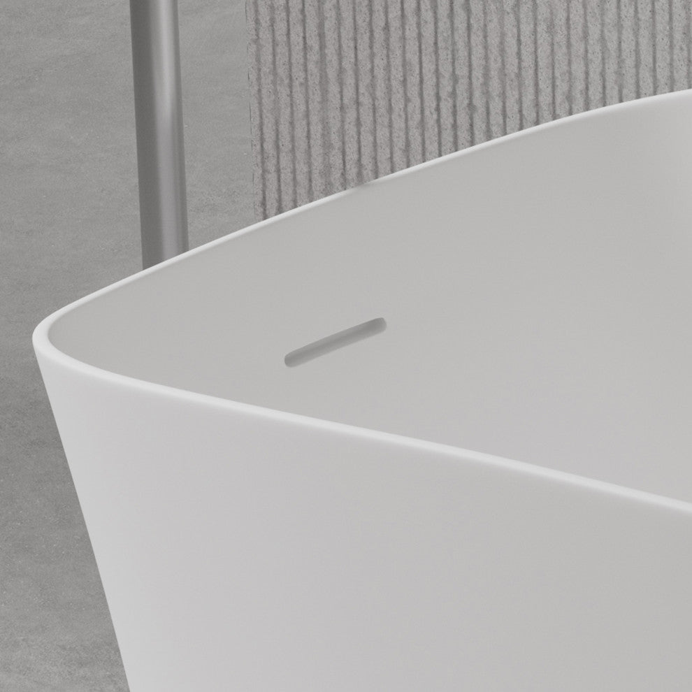 51 Inch Solid Surface Freestanding Soaking Bathtub in White with Drain
