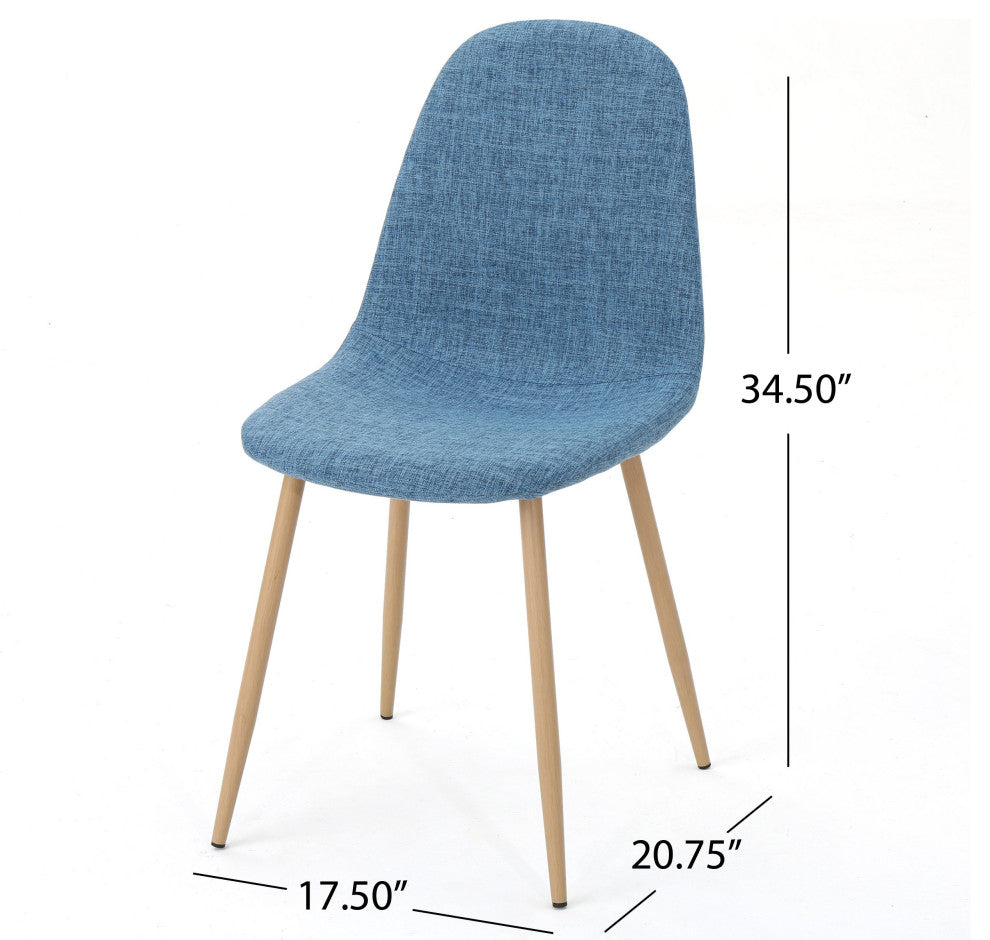 GDF Studio Resta Fabric Dining Chairs With Wood Finished Metal Legs, Set of 2, Muted Blue/Light Brown