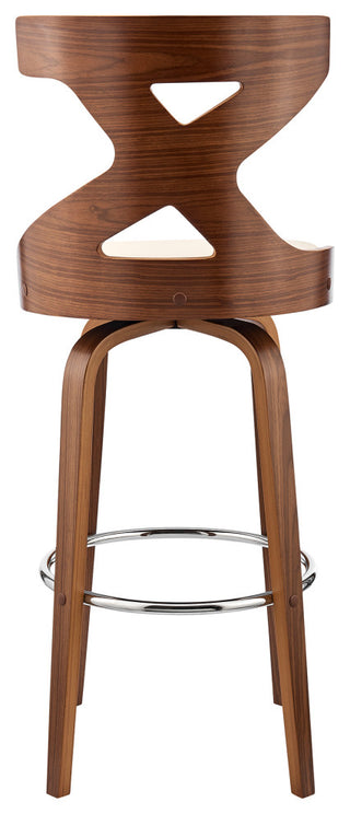 Gayle 30" Swivel Cross Back Cream Faux Leather and Walnut Wood Bar Stool