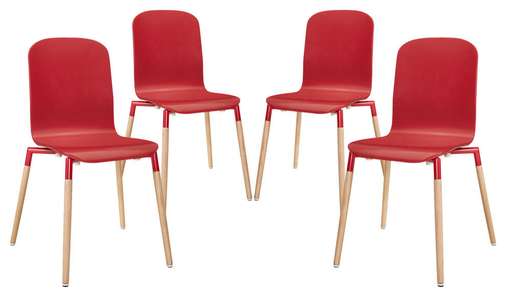 Modern Contemporary Kitchen Wood Dining Chairs Set of 4 Red