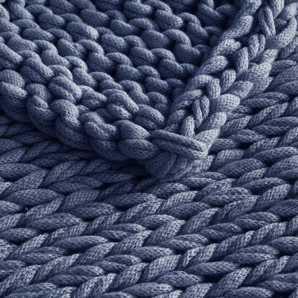 Madison Park Chunky Double Knit Handmade Throw Blanket, Blush, Navy Blue