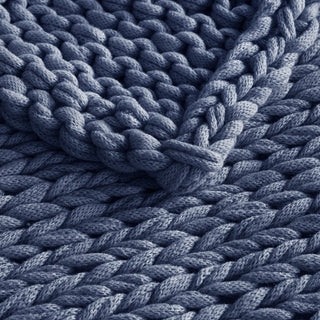 Madison Park Chunky Double Knit Handmade Throw Blanket, Blush, Navy Blue